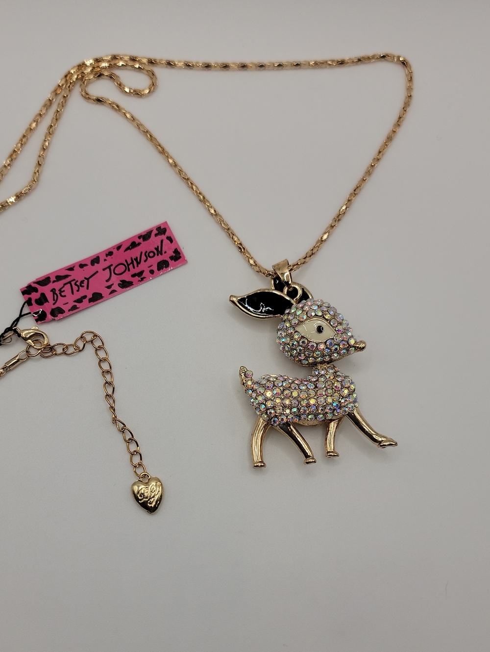 Betsey Johnson Gold-tone Crystal Fawn Necklace 28" Chain